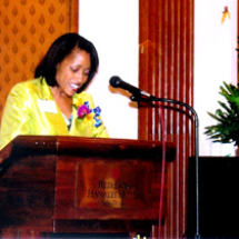 Sarita Maybin delivering a speech